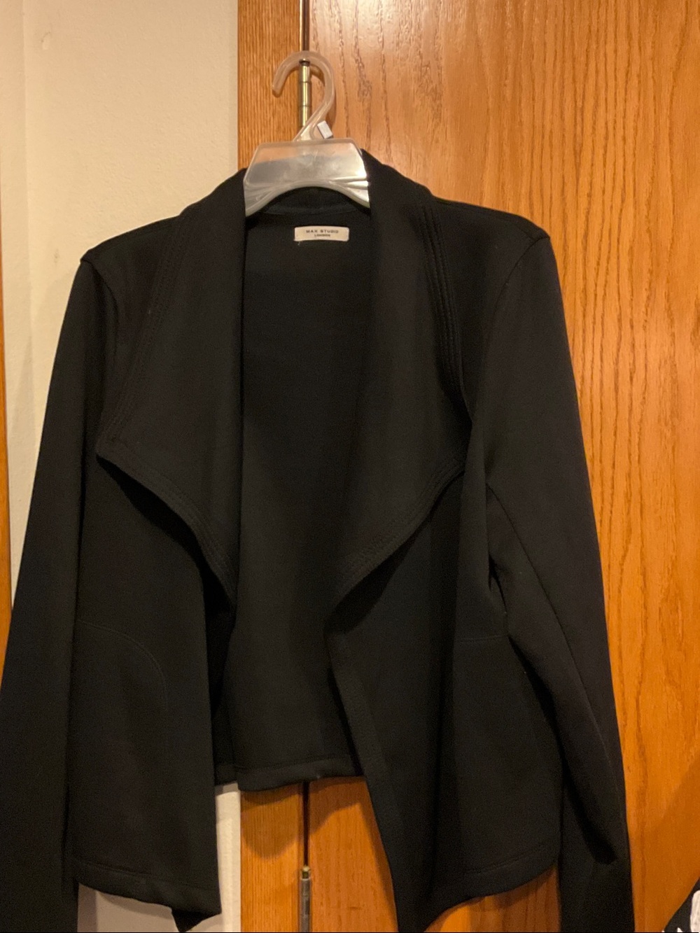 Max Studio Black Draped Open Front Scuba Fabric Blazer